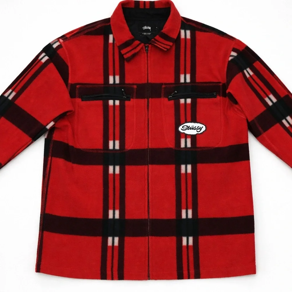 Stüssy Red Plaid Full-Zip Jacket – Men’s Size Large – Excellent Condition - Picture 2 of 2